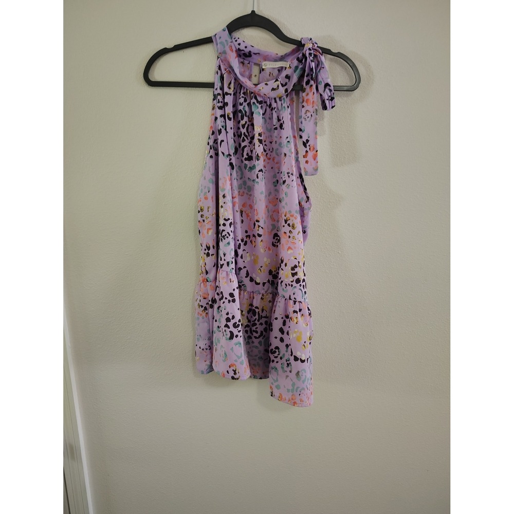 FSL Apparel Lavender Leopard Print Halter Neck Tie Peplum Blouse ST2469 Large